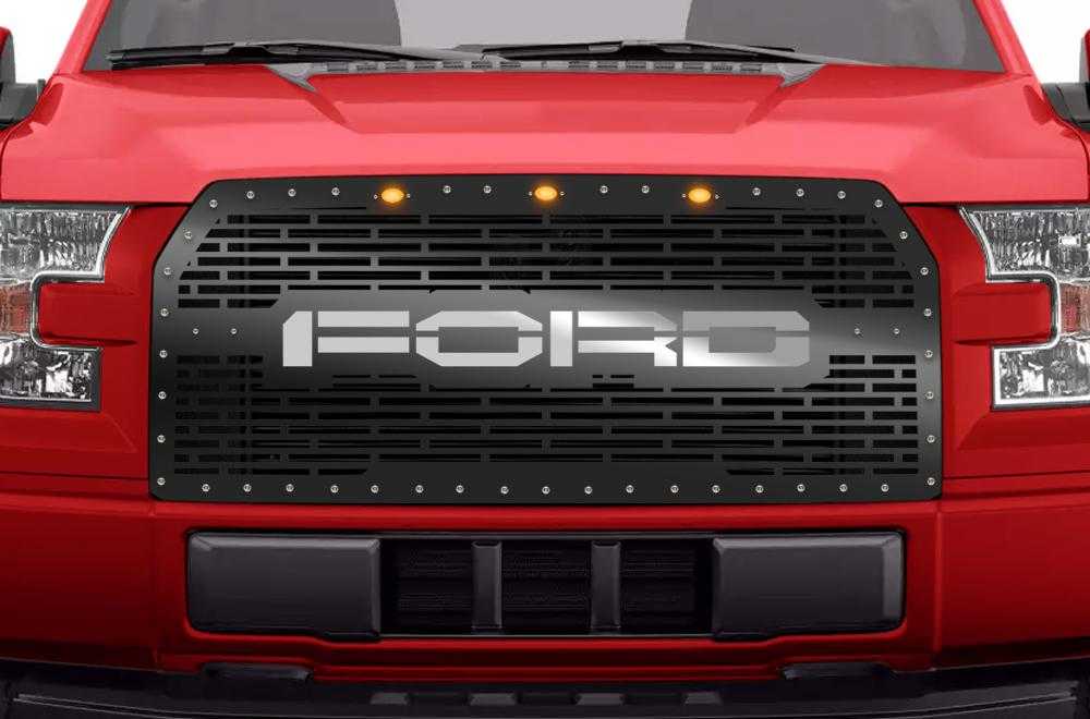 300 Industries, 1 Piece Conversion Grille fits OEM Raptor Lights for Ford F150 2015-2017 - FORD w/ SS UNDERLAY