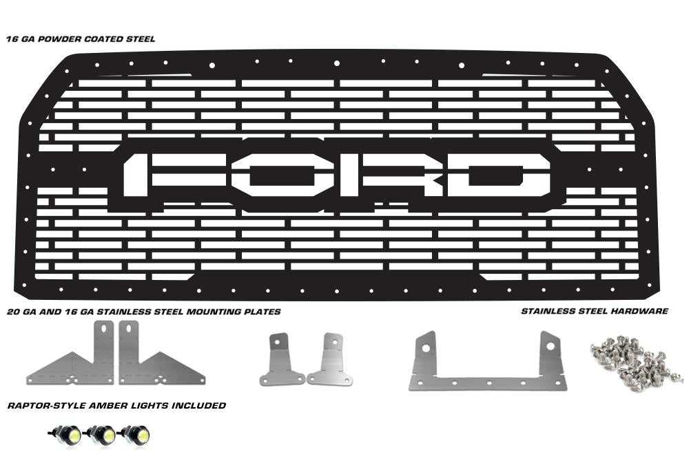 300 Industries, 1 Piece Grille with 3 Raptor Style Lights for Ford F150 2015-2017 - FORD