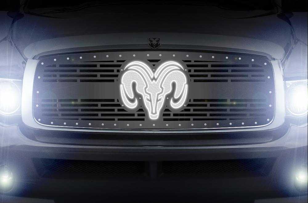 300 Industries, 1 Piece LED X-Lite Steel Grille for Dodge Ram 2002-2005 - RAM HEAD