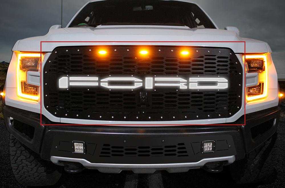 300 Industries, 1 Piece Steel Grille for Ford Raptor SVT 2017-2018 - FORD WHITE LED X-LITE